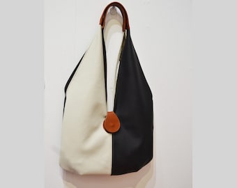 shoulder bag black and white/Leather Bag/Handmade leather bag/shoulder bag /black white leather bag /handcrafted in london /la rue/fusciacao