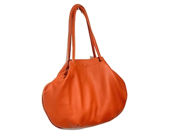 Orange Tote  Leather Bag/Leather Bag/Handmade leather bag/shoulder bag /orange leather bag /handcrafted in london /leather craft