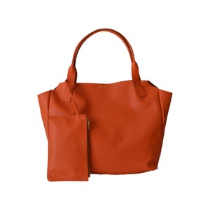 Leather shopper bag orange/Orange shopper bag/Orange leather bag/Hande made shopper bag orange