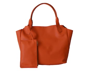 Leather shopper bag orange/Orange shopper bag/Orange leather bag/Hande made shopper bag orange