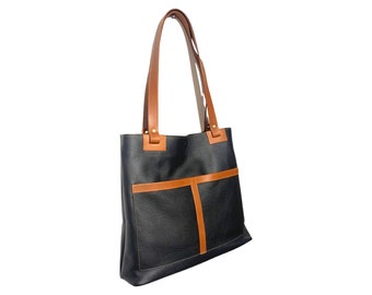 Handmade Black Leather Tote Bag, Crafted in London