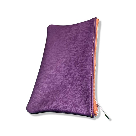 Purple Leather Zip Pouch /leather Zip Pouch/pouch/handcrafted Zip