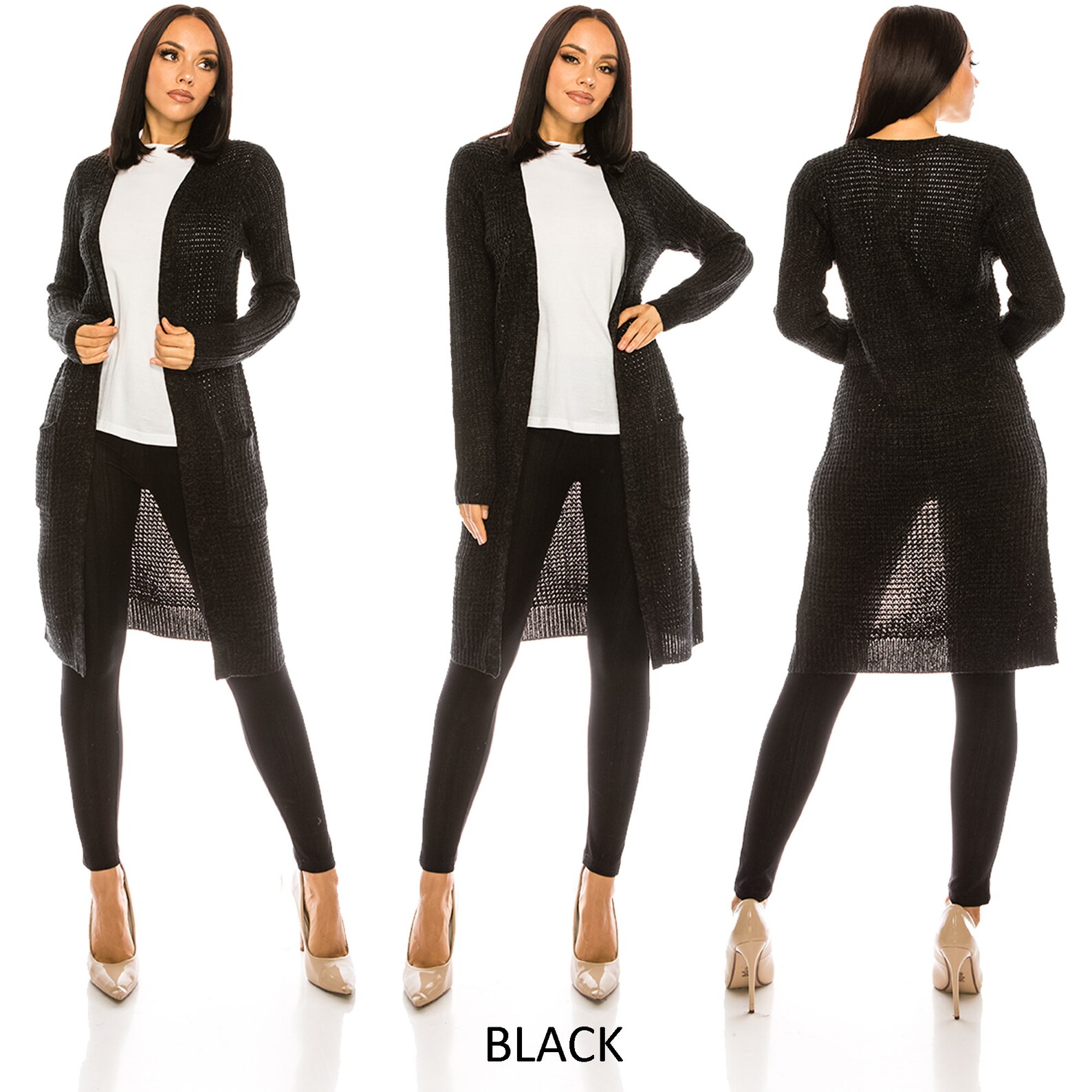 Chunky Waffle Knit Open Front Sweater Cardigan