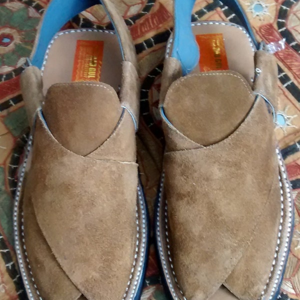 Kohati Peshawari Handmade PK Suede Eid Chappal Camel Color Sandal UK Size 7, 7.5 & 8