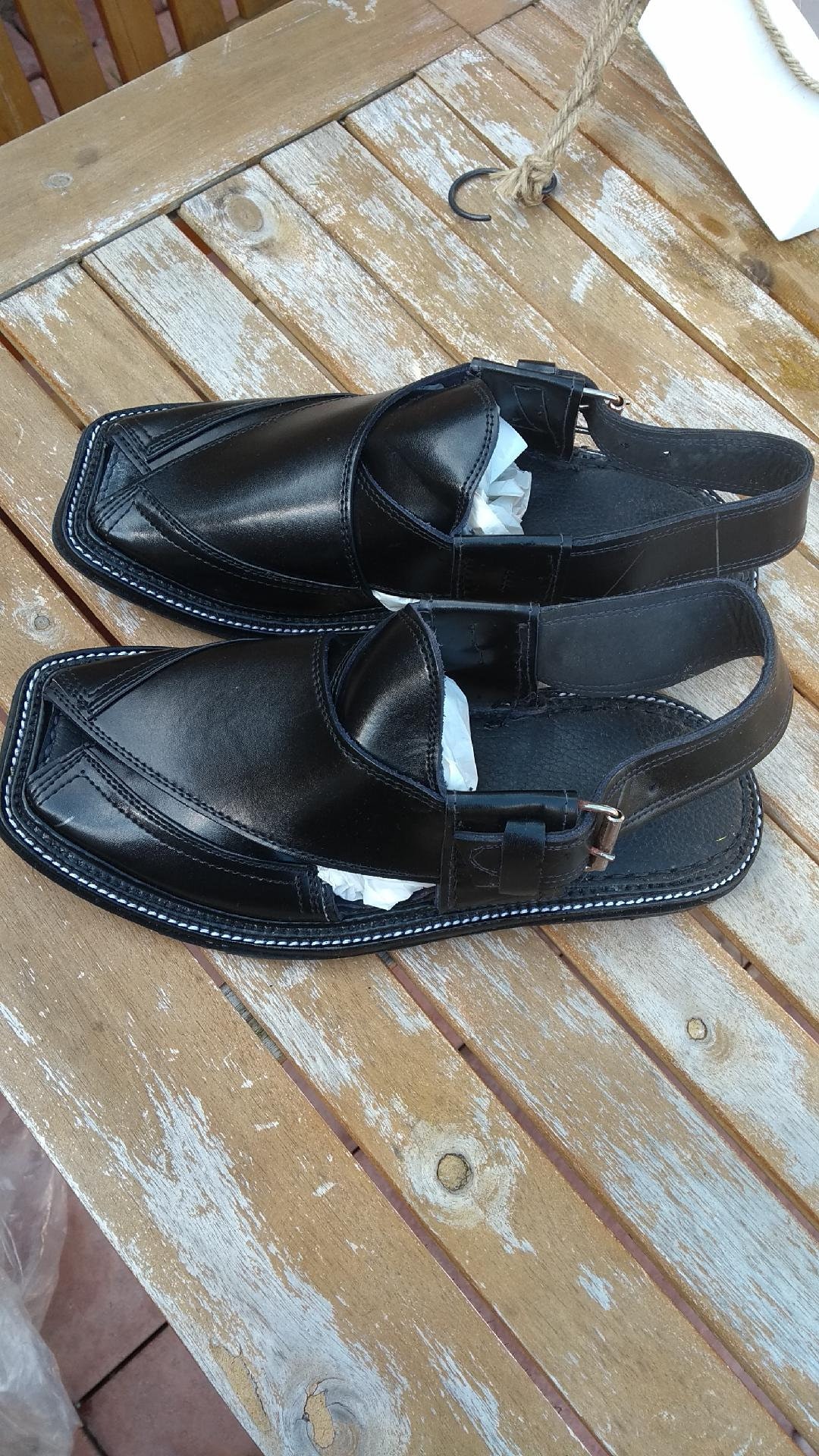 Handmade Pakistani Leather Peshawari Chappal Sandal Black UK Size 7.5 8 8.5 EU41.5 42 42.5