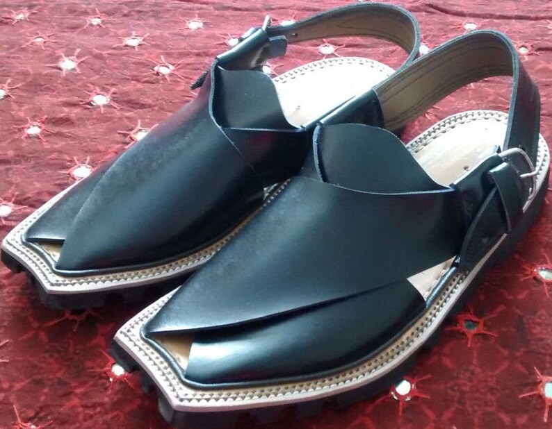 Handmade Pakistani Leather Peshwari Chappal / Sandal Black UK Size 7.5, 8 , 8.5 EU41.5, 42 & 42.