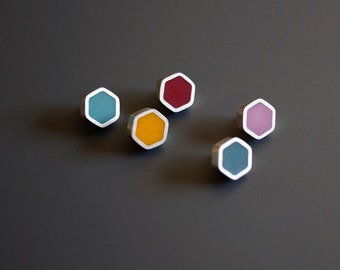 Silver & resin hexagon pin brooch • Handmade geometric small pin badge • Statement lapel pin • Minimalist colorful unisex pin