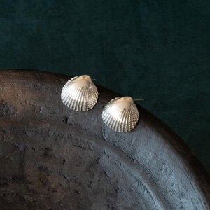 Sterling Silver Seashell Stud Earrings • Minimalist Shell Earrings • Unique Handcrafted Coastal Jewelry • Dainty Nautical Gift for Her