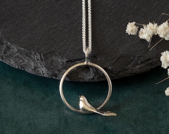 Sterling Silber Vogel Halskette • Minimalistischer Spatz Anhänger • Zierlicher Vogel Liebhaber Geschenk • Handgemachter Natur Schmuck • Alltags Halskette für Frauen