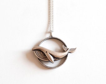 Silver whale necklace • Statement whale pendant • Sea creature jewelry • Sterling silver whale jewelry