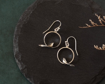 Sterling Silver Bird Dangle Earrings • Delicate Sparrow Earrings • Aesthetic Bird Drop Earrings • Nature Lover Gift • Bird Watcher Present
