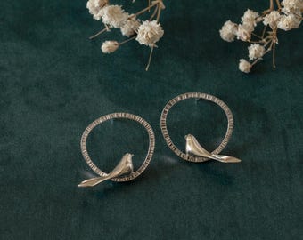 Dainty Bird Stud Earrings • Delicate Sparrow Post Earrings • Textured Silver Studs with Birds • Unique Nature-Inspired Jewelry Gift