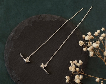 Silver Bird Threader Earrings • Dainty Cute Sparrow Long Threaders • Delicate Nature-Inspired Jewelry Gift