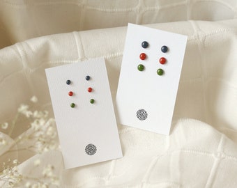 Stainless Steel & Resin Stud Earrings Set • Minimal Studs For Multiple Piercings • Modern Colorful Earrings • Hypoallergenic Everyday Studs