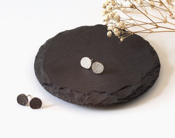 Sterling Silver Textured Stud Earrings • Minimalist Silver Earrings • Rustic Modern Studs • Handcrafted Jewelry
