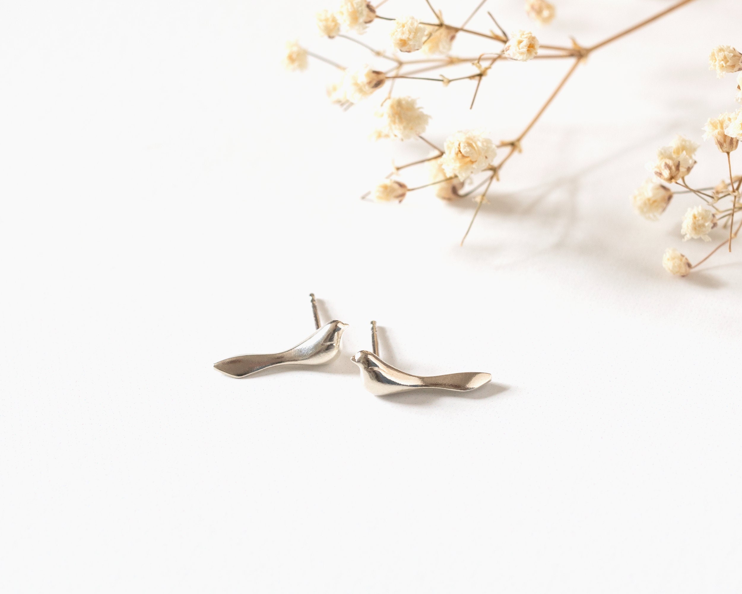 Sterling Silver Bird Stud Earrings • Minimalist Sparrow Post Earrings • Nature Lover Jewelry Gift • Handmade Small Silver Studs