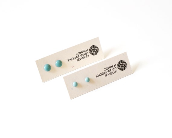 Stainless Steel & Turquoise Resin Stud Earrings • Modern Everyday Post Earrings • Minimalist Cute Small Studs • Hypoallergenic Unisex Studs