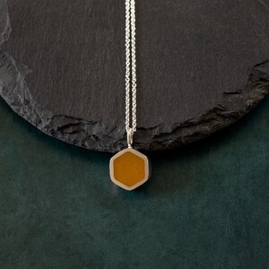 Yellow hexagon necklace Sterling silver & resin necklace Minimal geometric pendant Unique industrial necklace Cool modern necklace image 7