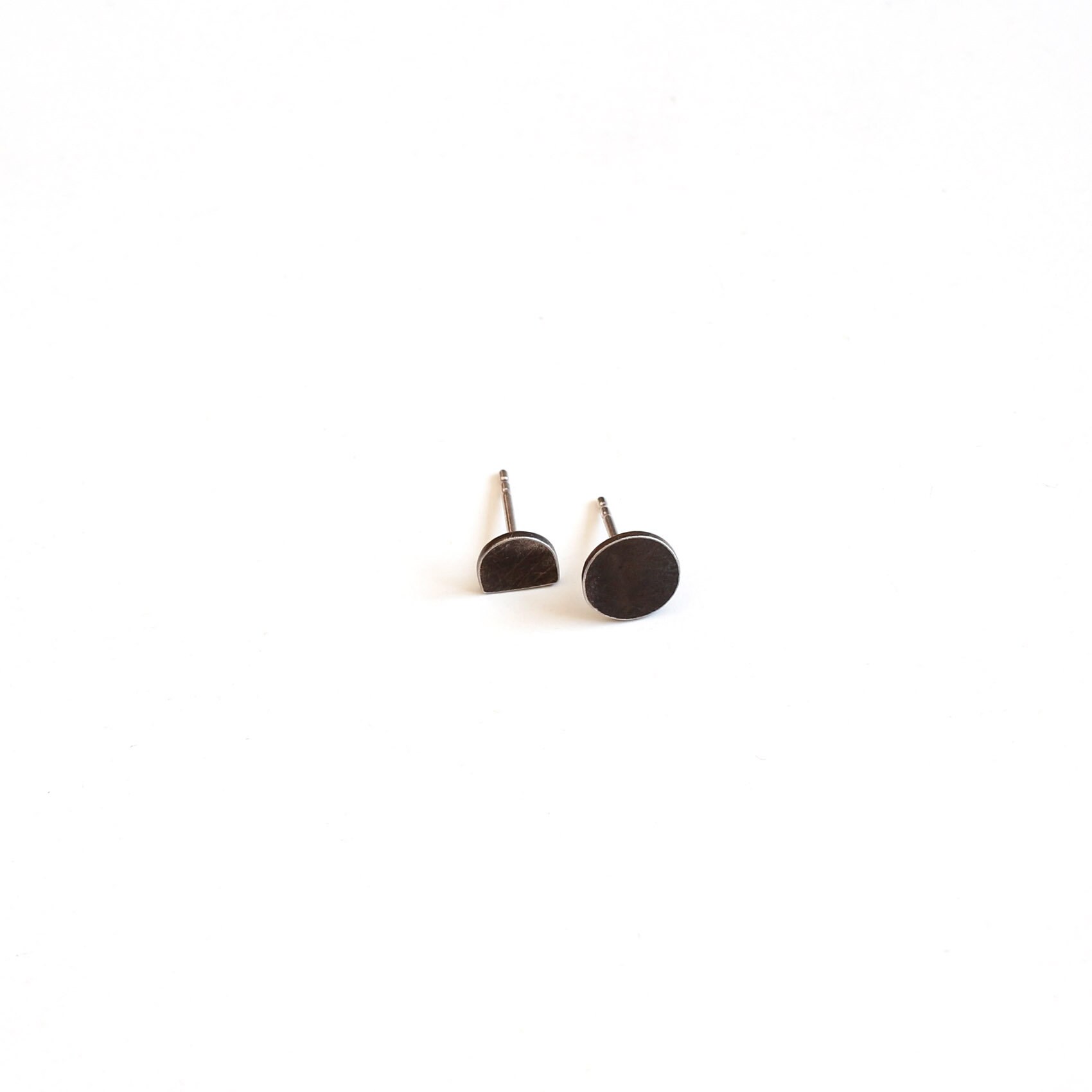 Mismatched Oxidized Silver Stud Earrings Minimal Etsy UK