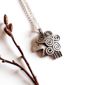 Curly silver sheep necklace • Handmade oxidized silver woolly lamb necklace • Unique farm girl gift • Cute fluffy sheep jewelry