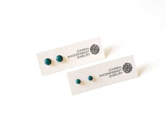 Stainless Steel & Teal Resin Stud Earrings • Minimalist Small Studs • Modern Everyday Post Earrings • Hypoallergenic Earrings for Her