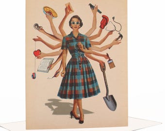 Some Women (most actually) Can Do It all, Quirky Everyday is Mother's Day Card, Retro Humorous Mother's Day Card, Badass Woman