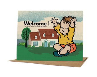 Welcome New Baby, Funny Baby Card, Retro Vintage Art, Congratulations New Baby, Hello Little One