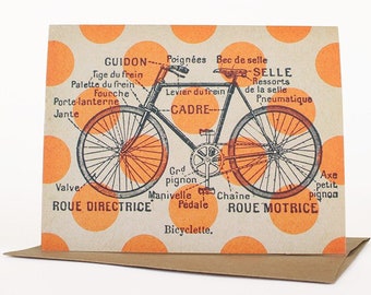 Cycling in Circles, Bicycle Card, Notecard, Bicycle Note Card, Quirky Greeting Card, Vintage Collage Art, Vintage French Bicycle