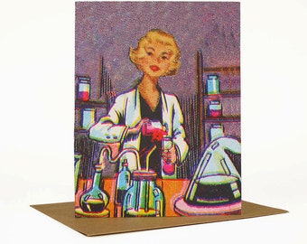 Scientist Greeting Card, Graduation Card, Congratulations, First Job, Quirky Whimsical Retro Vintage, New Job, Encouragement Card