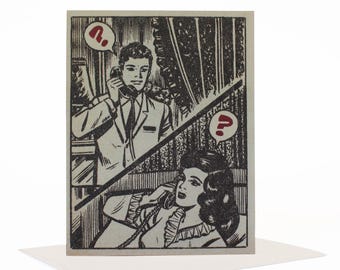 Tarjeta "¿Confundido/a románticamente?", Tarjeta de amistad, Tarjeta de disculpas, Tarjeta de San Valentín humorística, Tarjeta de amor peculiar y caprichosa, Tarjeta de amor retro vintage