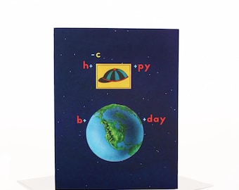Tarjeta de feliz cumpleaños, tarjeta de cumpleaños caprichosa, tarjeta de jeroglífico, cumpleaños divertido, arte de collage, tarjeta de arte vintage, cumpleaños peculiar, tarjeta retro