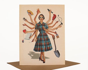 Some Women (most actually) Can Do It all, Quirky Everyday is Mother's Day Card, Retro Humorous Mother's Day Card, Badass Woman