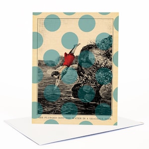 She Plunged Card, New Job, Congratulations, First Job, Quirky, Whimsical, Retro, Vintage, Collage Art,  Encouragement Card