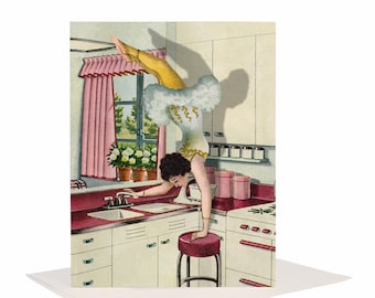 Habilidades de fregadero, Tarjeta de felicitación original, Tarjeta de felicitación retro, Cocina vintage, Tarjeta del Día de la Madre, Tarjeta para la mejor amiga, Tarjeta de ánimo