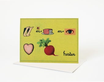 Tarjeta romántica retro con acertijos, tarjeta "Haces que mi corazón lata más rápido", tarjeta de San Valentín de arte vintage, tarjeta de amor caprichosa, tarjeta de aniversario