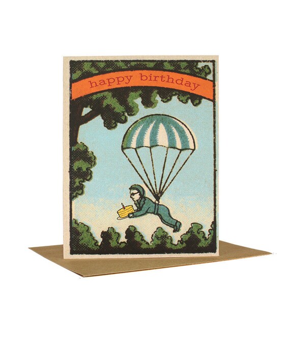 Personalised Airplane Parachuting Child Adults Birthday Card