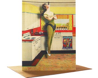 Kitchen Aerials, Quirky Greeting Card, Retro Greeting Card,  Vintage Kitchen, Collage Art Card,  Mother's Day Card, Blank Card