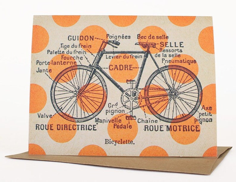 Cycling in Circles, Bicycle Card, Notecard, Bicycle Note Card, Quirky Greeting Card, Vintage Collage Art, Vintage French Bicycle image 1