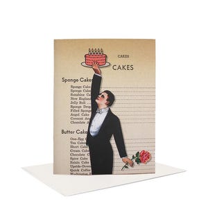 Happy Birthday Card, Quirky Birthday Card, Birthday Cake Card, Elegant Gentleman Tuxedo, Vintage Collage Art Card, Retro Card