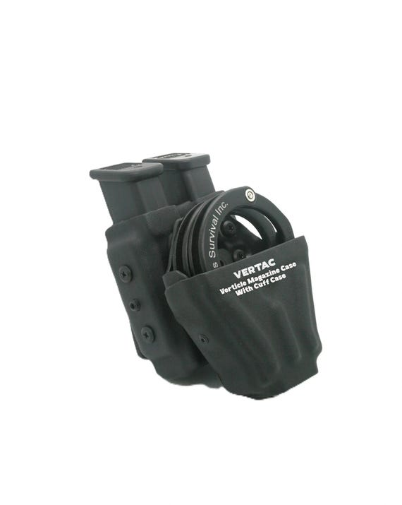 Double Magazine, with handcuff-ES® patiented retention Series-VER-TAC vertical mags slim fit cuff case/holster Save some space