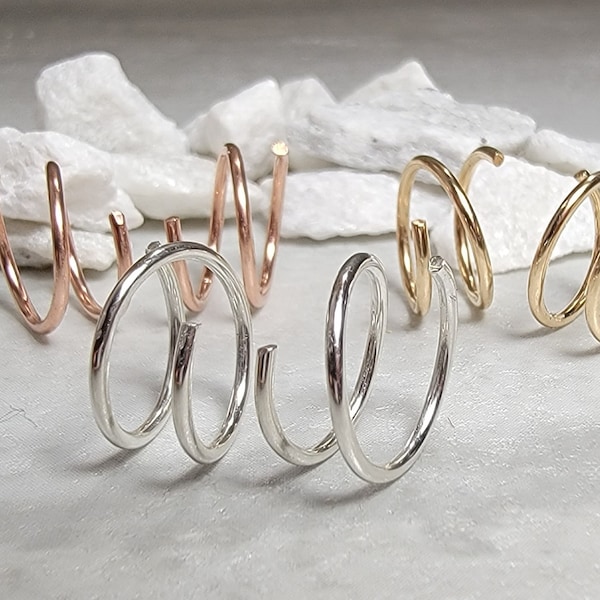 Spiral Faux Double Piercing "Huggie" Earrings in Sterling Silver, 14k Gold Filled, or 14k Rose Gold Filled - Easy Gift Idea Earring