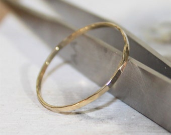 14k Solid Gold Hammered Thin Handcrafted Stacking Ring Handmade Dainty Jewelry Gift 14 karat