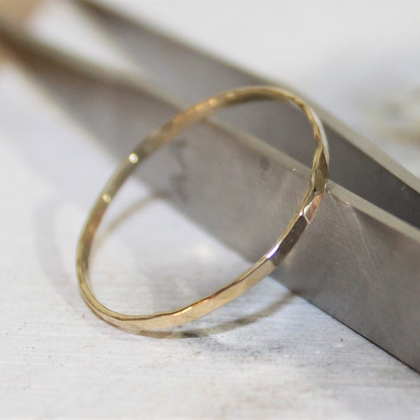 14k Solid Gold Hammered Thin Handcrafted Stacking Ring Handmade Dainty Jewelry Gift 14 karat