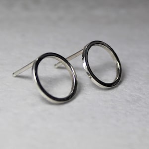 Sterling Silver Open Circle Stud Earrings - Modern, Minimalist, Simple, Hollow Geometric Post Earrings