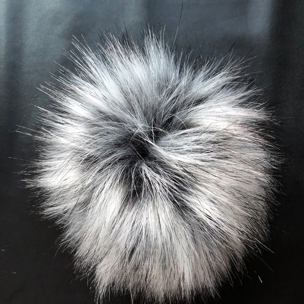 Dire Wolf Faux Fur Pom Pom / Black White Gray Fur Pompoms / Hat Topper