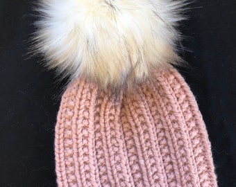 The GIA Beanie Wool Blend Knit Hat / Pink Hand Knit Beanie