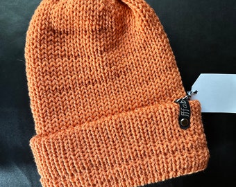 Pumpkin Handmade Double Knit Foldover Brim Beanie / Knitted Hat