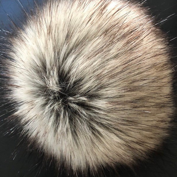 Badger Faux Fur Pompom / Grey Brown Cream Fur Pom Pom / Fluffy Hat Topper