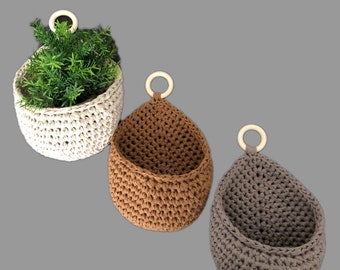 Hanging Basket / Crochet Cotton Decorative Basket / Handmade Recycled Cotton Storage