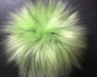 Grinch Faux Fur Pompoms / Lime Green and Black Fur Pom Pom / Bright Green Hat Topper